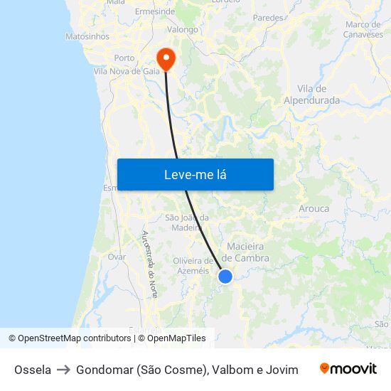 Ossela to Gondomar (São Cosme), Valbom e Jovim map