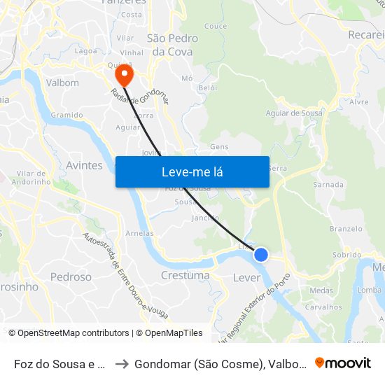 Foz do Sousa e Covelo to Gondomar (São Cosme), Valbom e Jovim map