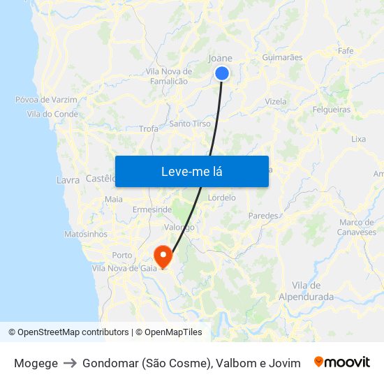 Mogege to Gondomar (São Cosme), Valbom e Jovim map