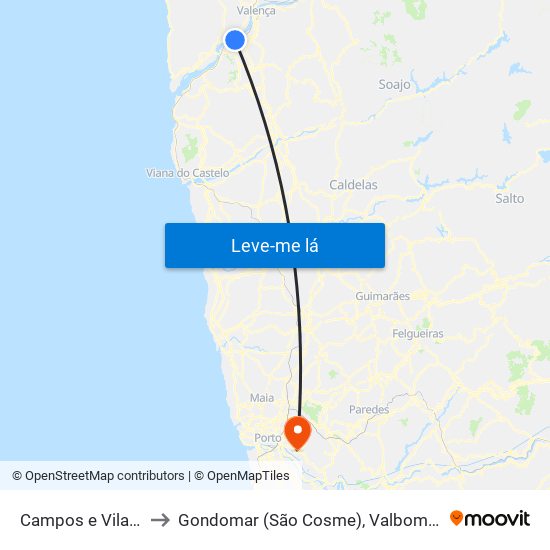 Campos e Vila Meã to Gondomar (São Cosme), Valbom e Jovim map