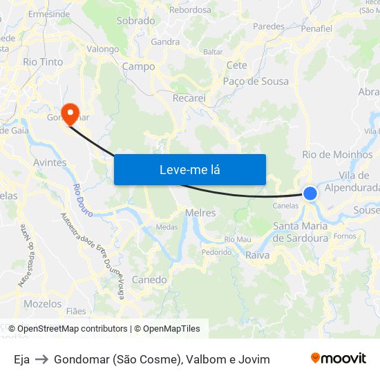 Eja to Gondomar (São Cosme), Valbom e Jovim map