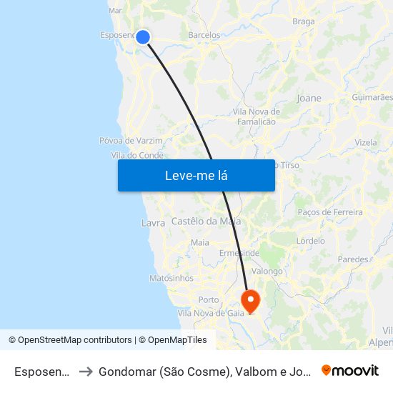 Esposende to Gondomar (São Cosme), Valbom e Jovim map