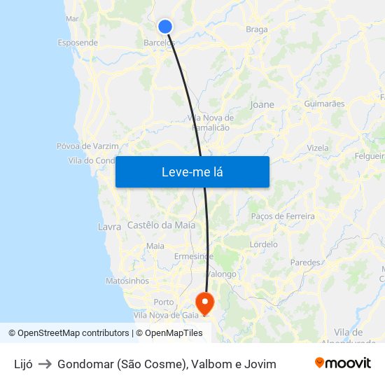 Lijó to Gondomar (São Cosme), Valbom e Jovim map