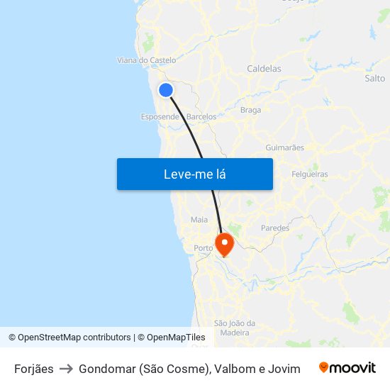 Forjães to Gondomar (São Cosme), Valbom e Jovim map