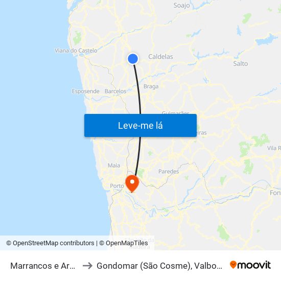 Marrancos e Arcozelo to Gondomar (São Cosme), Valbom e Jovim map