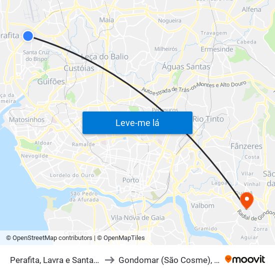 Perafita, Lavra e Santa Cruz do Bispo to Gondomar (São Cosme), Valbom e Jovim map