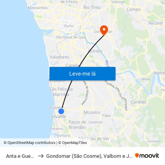 Anta e Guetim to Gondomar (São Cosme), Valbom e Jovim map