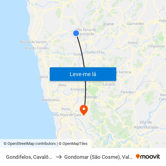 Gondifelos, Cavalões e Outiz to Gondomar (São Cosme), Valbom e Jovim map