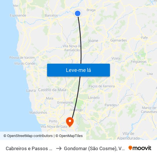 Cabreiros e Passos (São Julião) to Gondomar (São Cosme), Valbom e Jovim map