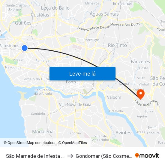 São Mamede de Infesta e Senhora da Hora to Gondomar (São Cosme), Valbom e Jovim map