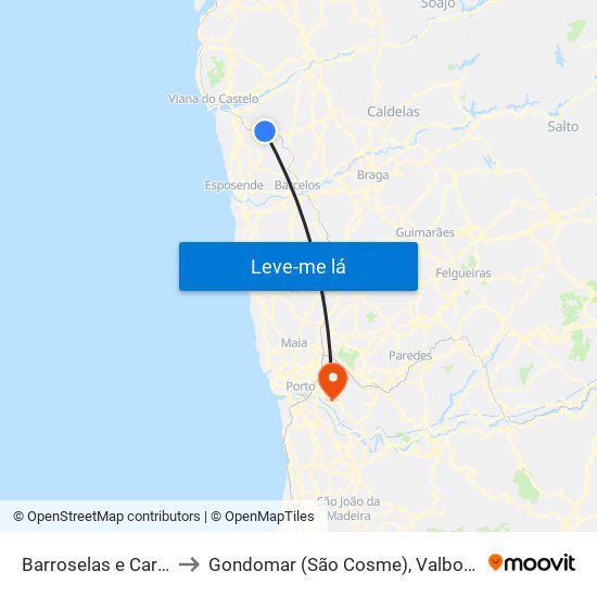 Barroselas e Carvoeiro to Gondomar (São Cosme), Valbom e Jovim map