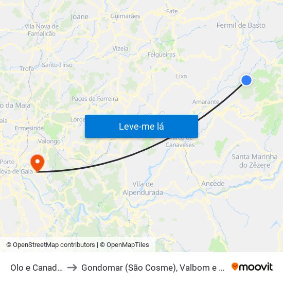 Olo e Canadelo to Gondomar (São Cosme), Valbom e Jovim map