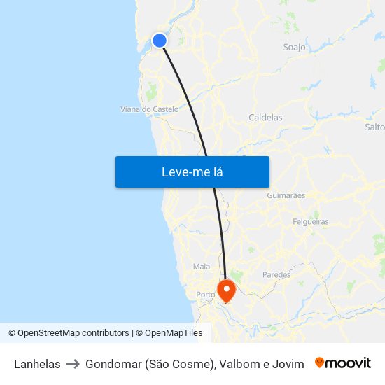 Lanhelas to Gondomar (São Cosme), Valbom e Jovim map