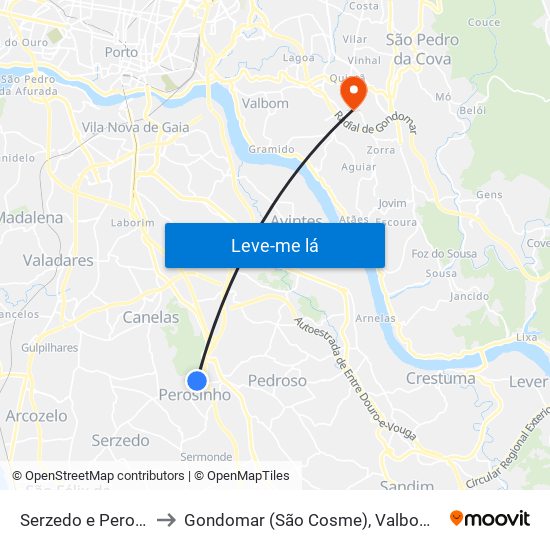 Serzedo e Perosinho to Gondomar (São Cosme), Valbom e Jovim map