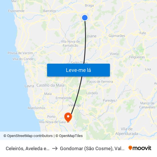 Celeirós, Aveleda e Vimieiro to Gondomar (São Cosme), Valbom e Jovim map