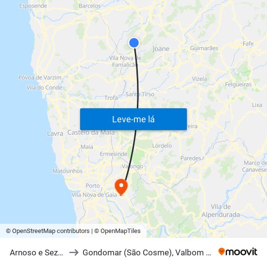 Arnoso e Sezures to Gondomar (São Cosme), Valbom e Jovim map