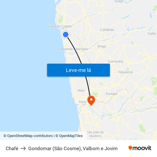 Chafé to Gondomar (São Cosme), Valbom e Jovim map