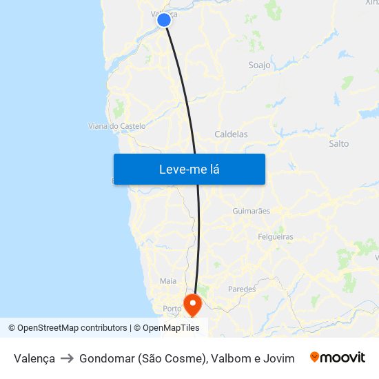 Valença to Gondomar (São Cosme), Valbom e Jovim map