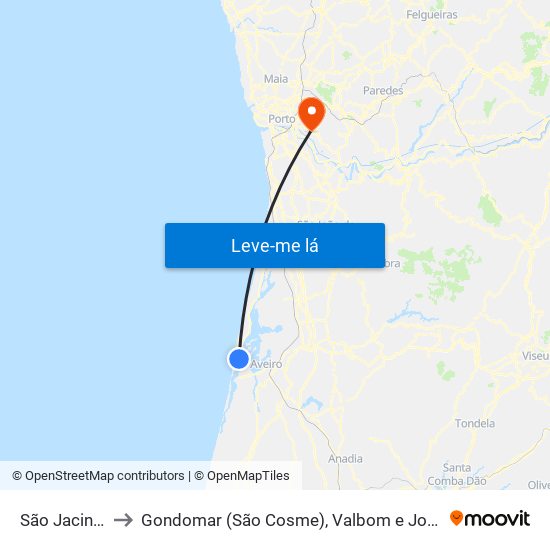 São Jacinto to Gondomar (São Cosme), Valbom e Jovim map