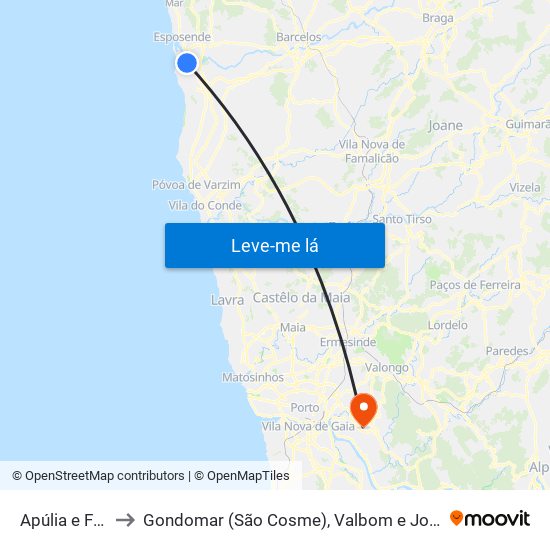 Apúlia e Fão to Gondomar (São Cosme), Valbom e Jovim map