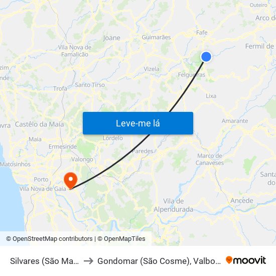 Silvares (São Martinho) to Gondomar (São Cosme), Valbom e Jovim map