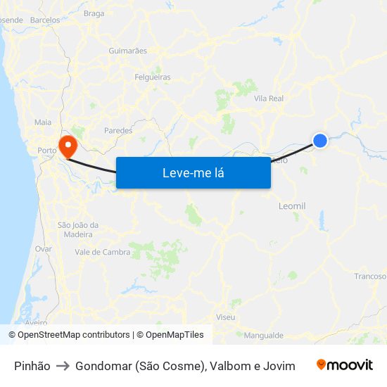 Pinhão to Gondomar (São Cosme), Valbom e Jovim map