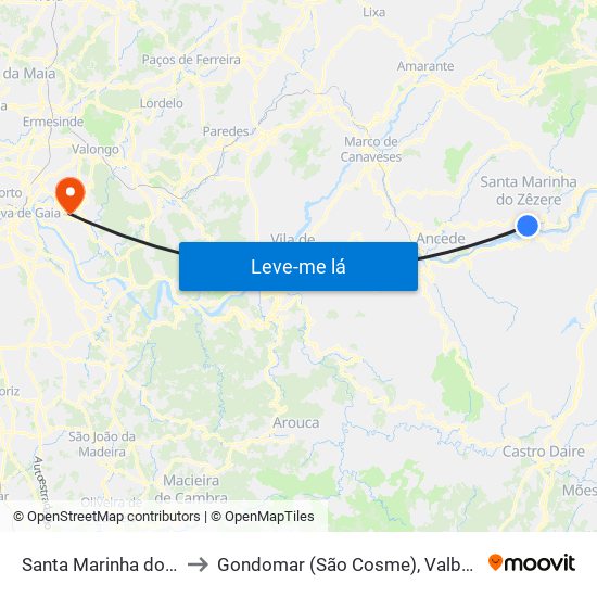 Santa Marinha do Zêzere to Gondomar (São Cosme), Valbom e Jovim map