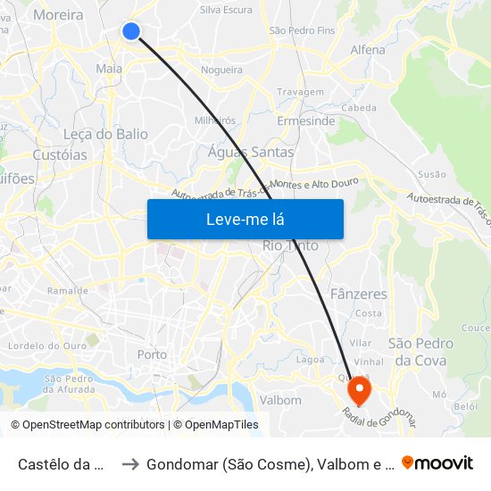 Castêlo da Maia to Gondomar (São Cosme), Valbom e Jovim map