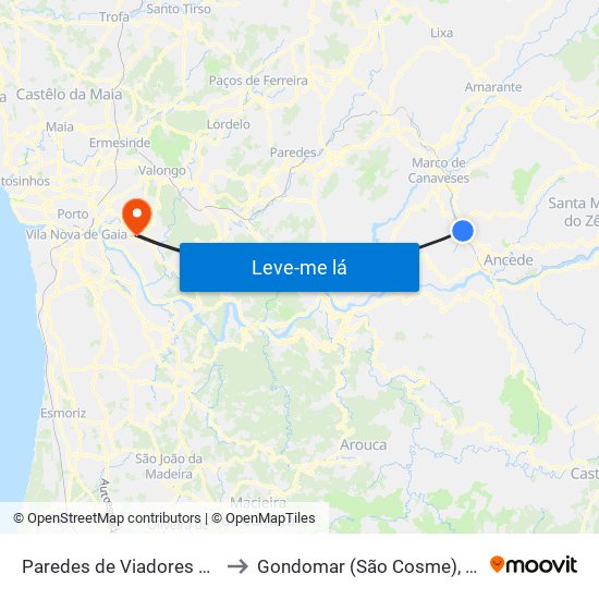 Paredes de Viadores e Manhuncelos to Gondomar (São Cosme), Valbom e Jovim map