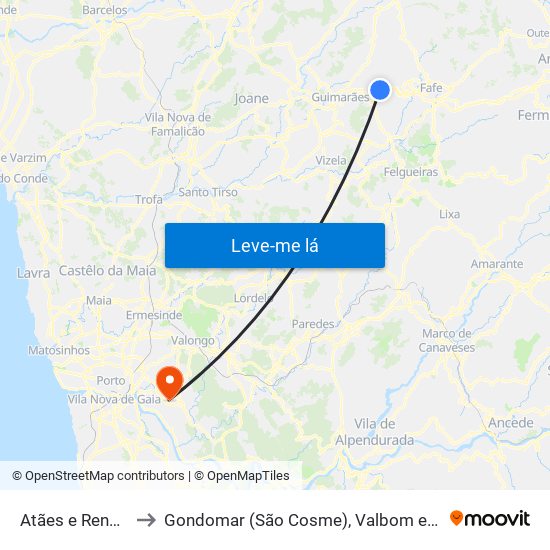 Atães e Rendufe to Gondomar (São Cosme), Valbom e Jovim map