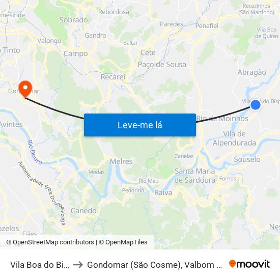 Vila Boa do Bispo to Gondomar (São Cosme), Valbom e Jovim map