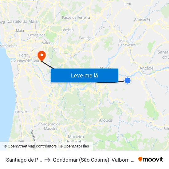 Santiago de Piães to Gondomar (São Cosme), Valbom e Jovim map