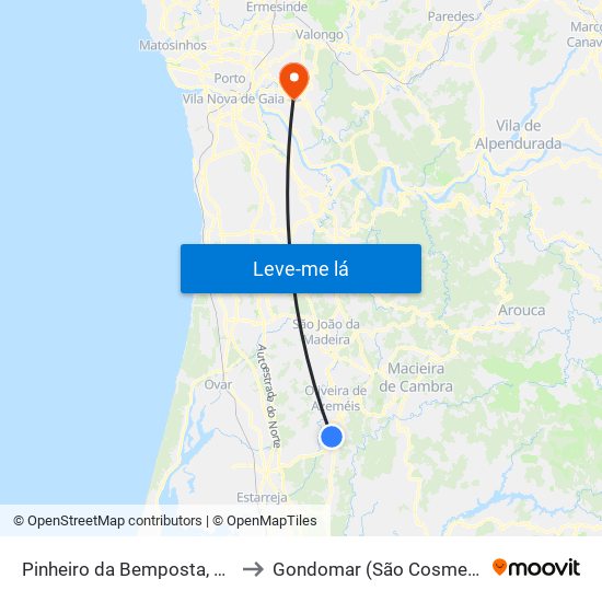 Pinheiro da Bemposta, Travanca e Palmaz to Gondomar (São Cosme), Valbom e Jovim map