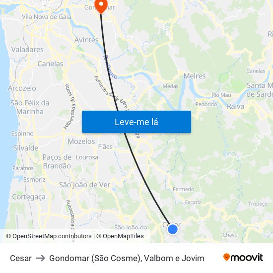 Cesar to Gondomar (São Cosme), Valbom e Jovim map