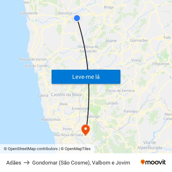 Adães to Gondomar (São Cosme), Valbom e Jovim map