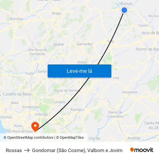 Rossas to Gondomar (São Cosme), Valbom e Jovim map