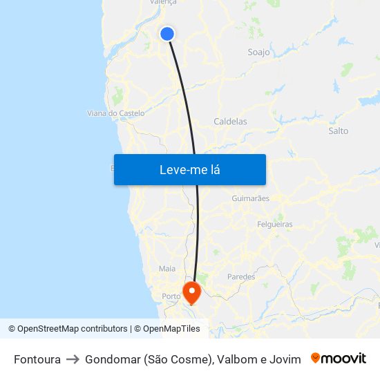 Fontoura to Gondomar (São Cosme), Valbom e Jovim map