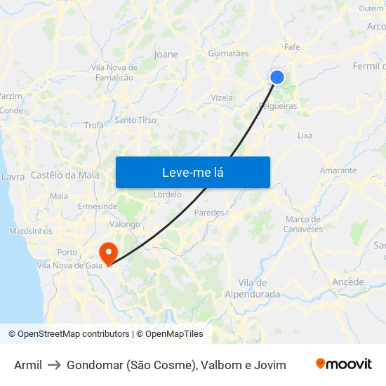 Armil to Gondomar (São Cosme), Valbom e Jovim map