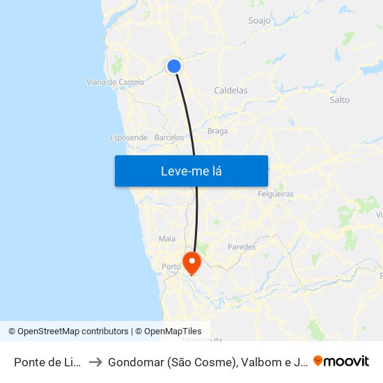 Ponte de Lima to Gondomar (São Cosme), Valbom e Jovim map
