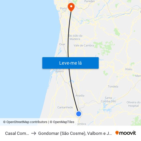 Casal Comba to Gondomar (São Cosme), Valbom e Jovim map