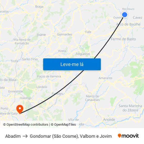 Abadim to Gondomar (São Cosme), Valbom e Jovim map