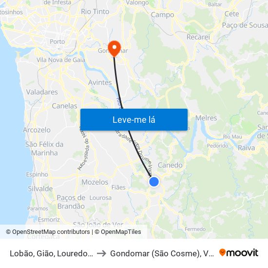 Lobão, Gião, Louredo e Guisande to Gondomar (São Cosme), Valbom e Jovim map