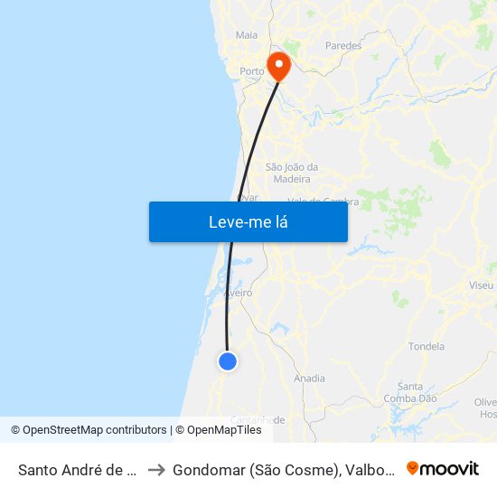 Santo André de Vagos to Gondomar (São Cosme), Valbom e Jovim map