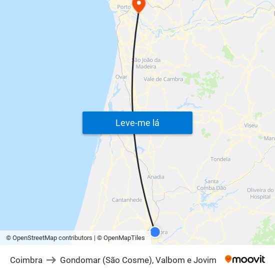 Coimbra to Gondomar (São Cosme), Valbom e Jovim map