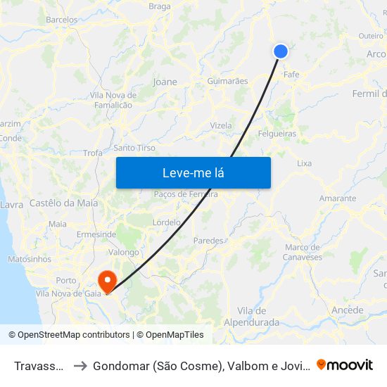 Travassós to Gondomar (São Cosme), Valbom e Jovim map