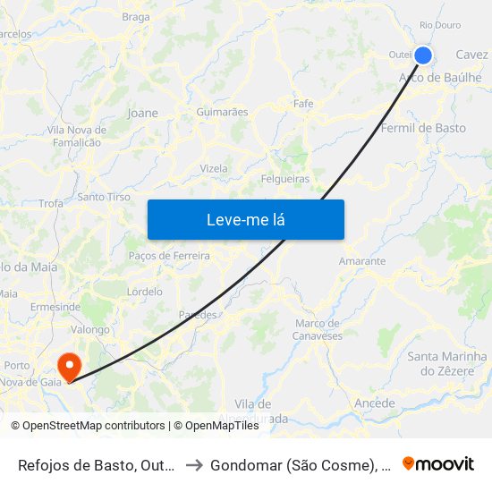 Refojos de Basto, Outeiro e Painzela to Gondomar (São Cosme), Valbom e Jovim map