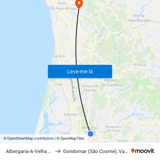 Albergaria-A-Velha e Valmaior to Gondomar (São Cosme), Valbom e Jovim map