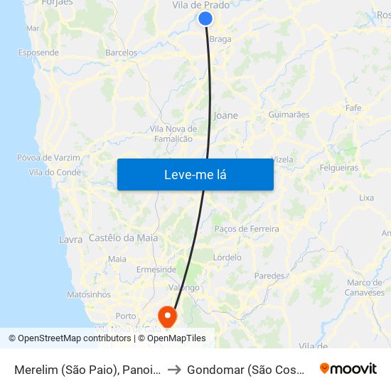 Merelim (São Paio), Panoias e Parada de Tibães to Gondomar (São Cosme), Valbom e Jovim map
