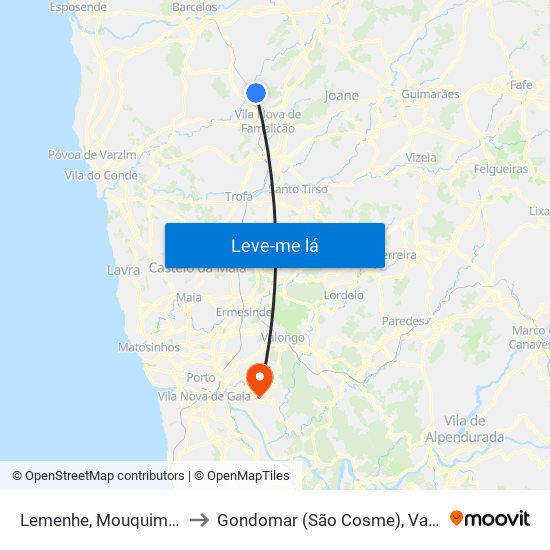 Lemenhe, Mouquim e Jesufrei to Gondomar (São Cosme), Valbom e Jovim map