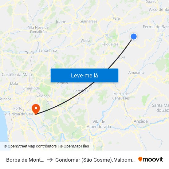 Borba de Montanha to Gondomar (São Cosme), Valbom e Jovim map